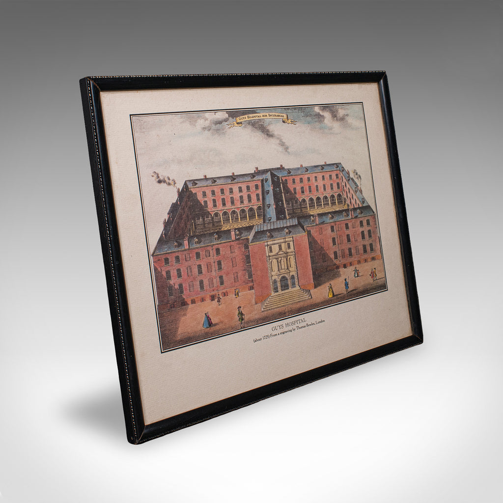 Vintage Guy's Hospital Desktop Picture, Engraving Print, Art, After 18th Century