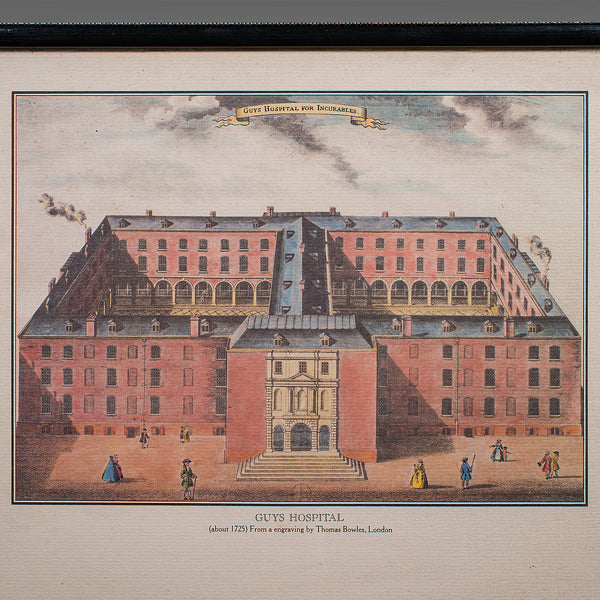 Vintage Guy's Hospital Desktop Picture, Engraving Print, Art, After 18th Century