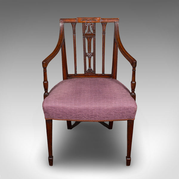 Antique Morning Room Chair, English, Desk, Elbow Seat, Sheraton Taste, Georgian