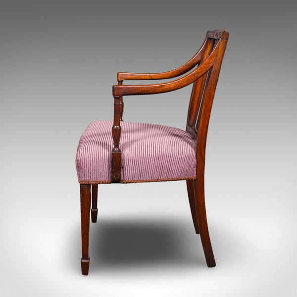 Antique Morning Room Chair, English, Desk, Elbow Seat, Sheraton Taste, Georgian