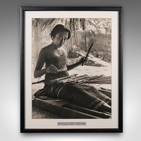 Vintage Loom Weaver Photograph, Balinese Woman, Monochrome Portrait, Mid Century - London Fine Antiques