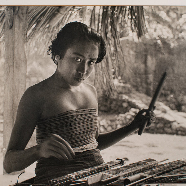 Vintage Loom Weaver Photograph, Balinese Woman, Monochrome Portrait, Mid Century - London Fine Antiques