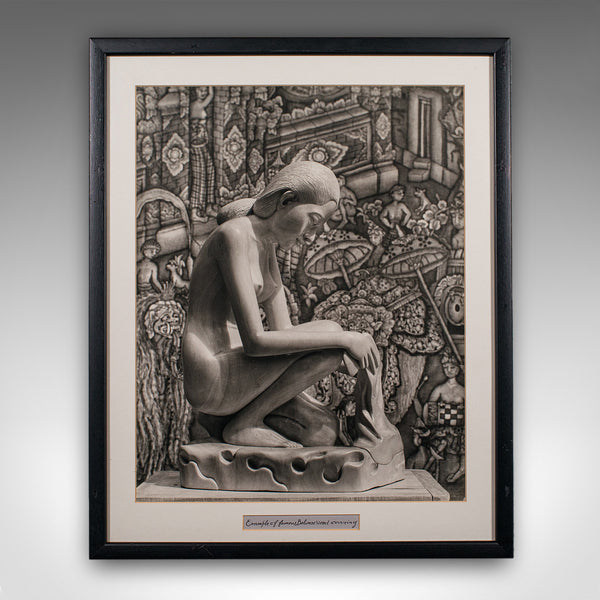 Vintage Photograph of Balinese Wood Carving, Oriental, Monochrome, Mid Century