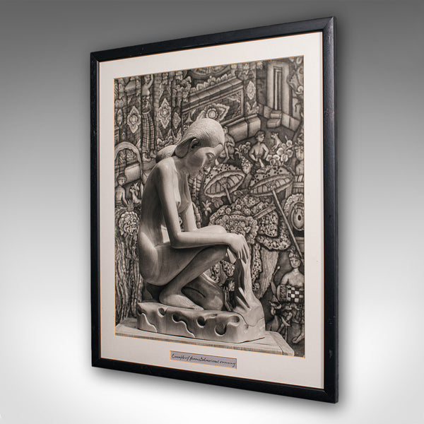 Vintage Photograph of Balinese Wood Carving, Oriental, Monochrome, Mid Century