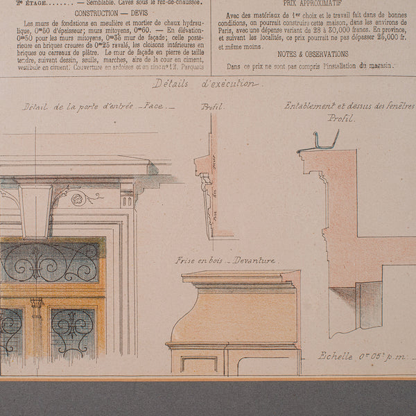 Antique Set of Architectural Plans, French, Framed Lithographs, Art, Victorian