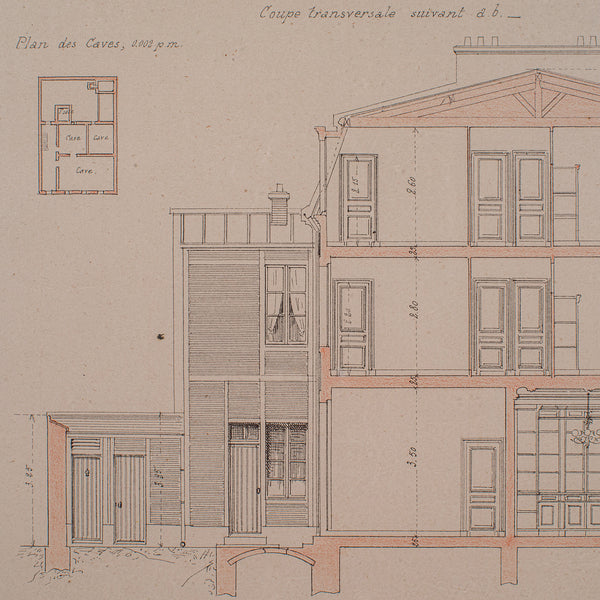 Antique Set of Architectural Plans, French, Framed Lithographs, Art, Victorian
