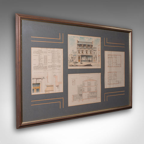 Antique Set of Architectural Plans, French, Framed Lithographs, Art, Victorian