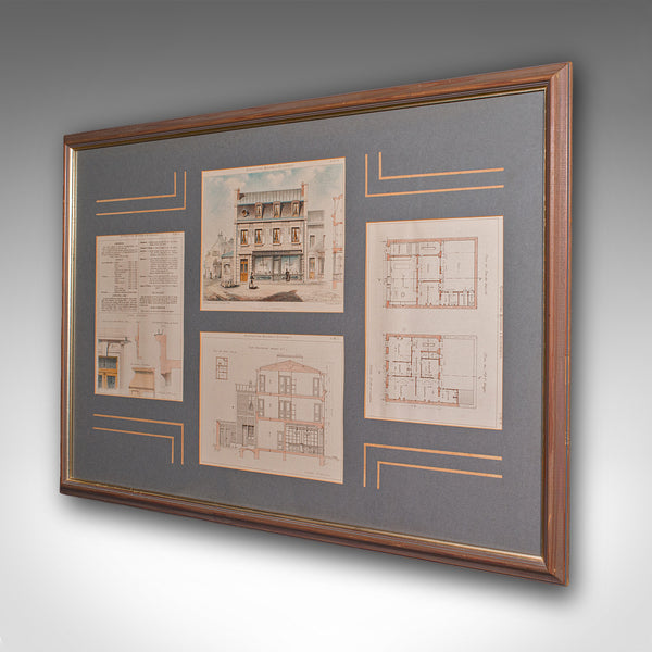 Antique Set of Architectural Plans, French, Framed Lithographs, Art, Victorian
