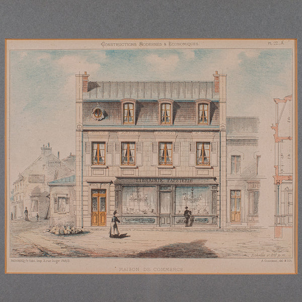 Antique Set of Architectural Plans, French, Framed Lithographs, Art, Victorian