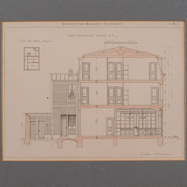 Antique Set of Architectural Plans, French, Framed Lithographs, Art, Victorian