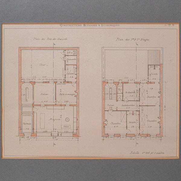 Antique Set of Architectural Plans, French, Framed Lithographs, Art, Victorian