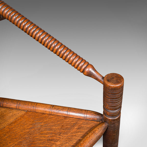 Antique Turner's Chair, English Oak, Warwick, Old Saxon, Elbow Seat, Victorian