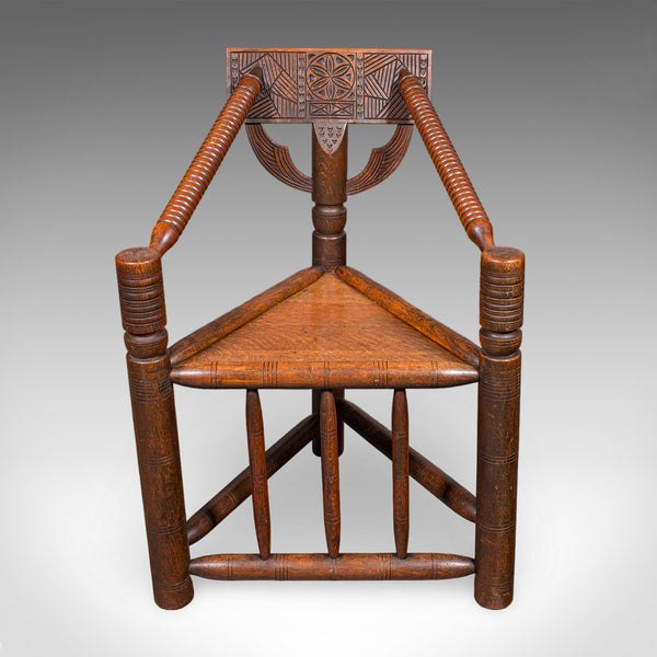 Antique Turner's Chair, English Oak, Warwick, Old Saxon, Elbow Seat, Victorian