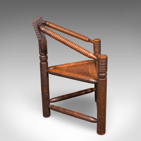 Antique Turner's Chair, English Oak, Warwick, Old Saxon, Elbow Seat, Victorian