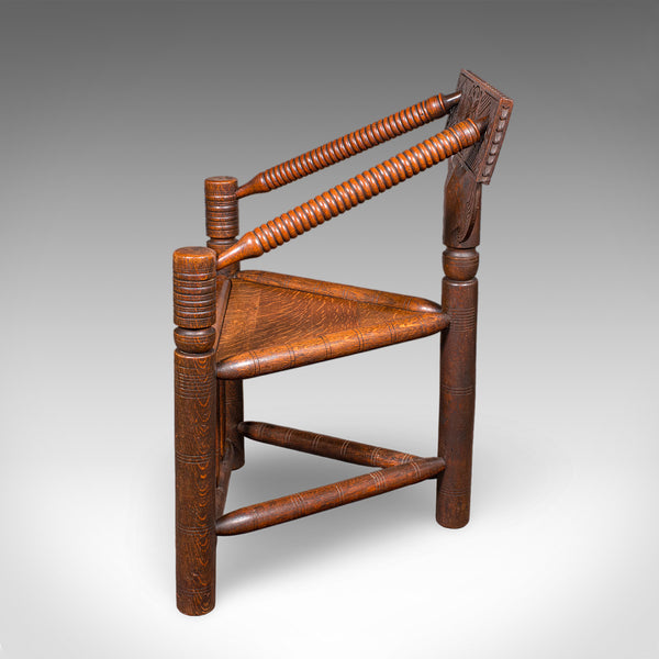 Antique Turner's Chair, English Oak, Warwick, Old Saxon, Elbow Seat, Victorian