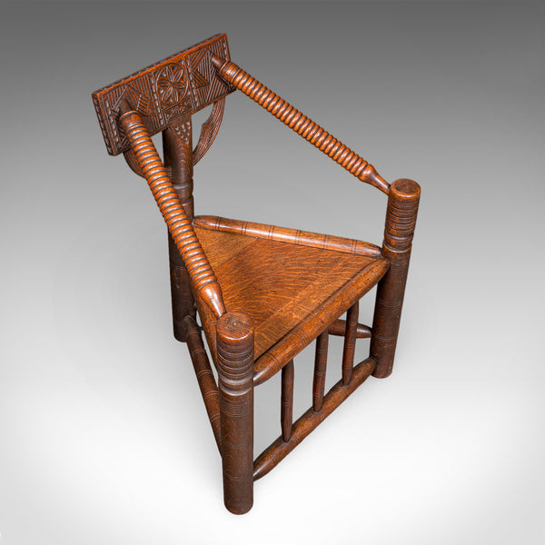 Antique Turner's Chair, English Oak, Warwick, Old Saxon, Elbow Seat, Victorian