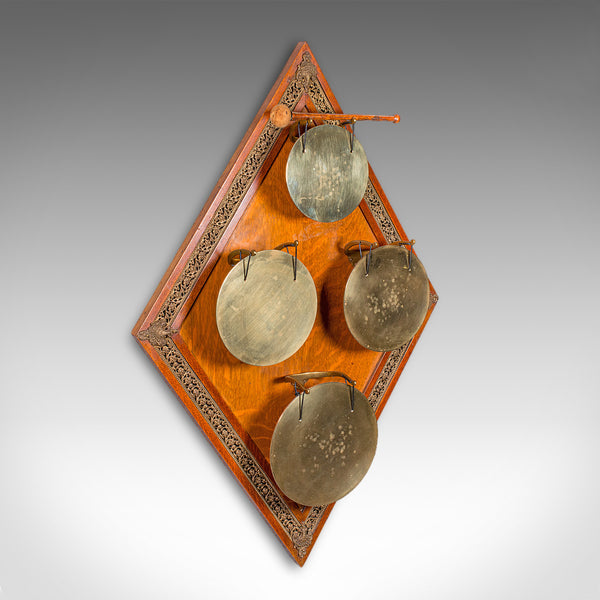 Antique 4 Strike Palazzo Wall Chime, Italian, Brass, Oak, Dinner Gong, Victorian