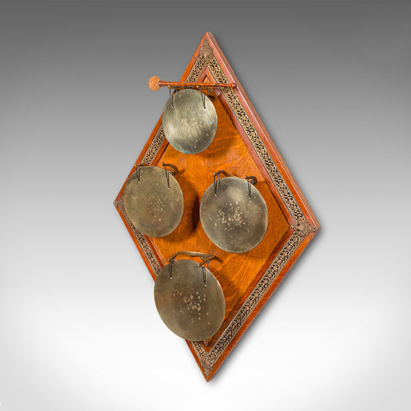 Antique 4 Strike Palazzo Wall Chime, Italian, Brass, Oak, Dinner Gong, Victorian