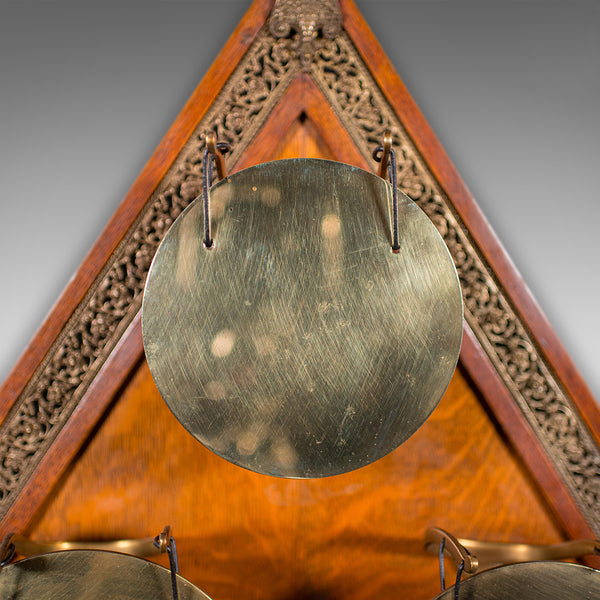 Antique 4 Strike Palazzo Wall Chime, Italian, Brass, Oak, Dinner Gong, Victorian