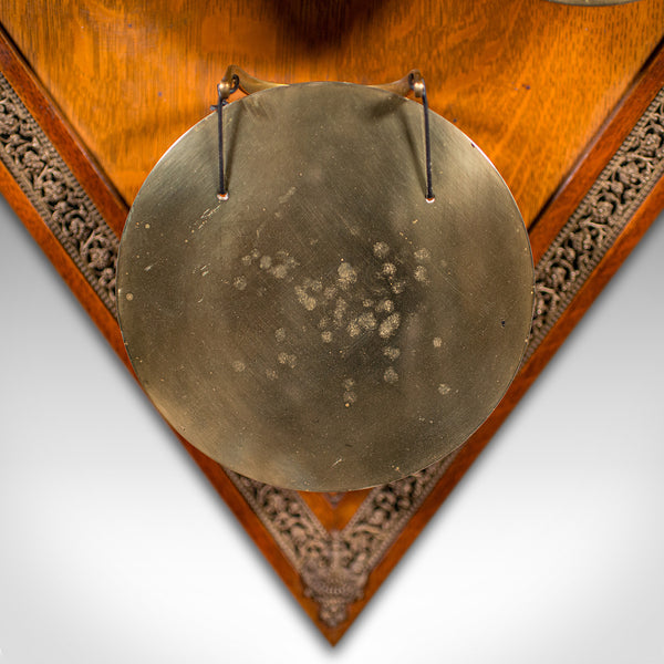 Antique 4 Strike Palazzo Wall Chime, Italian, Brass, Oak, Dinner Gong, Victorian