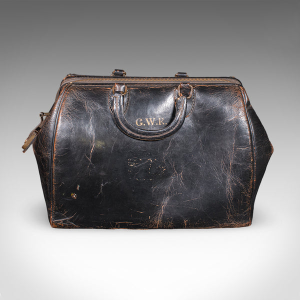 Antique Railway Director's Gladstone Bag, English Leather Portmanteau, GWR, 1920