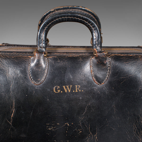 Antique Railway Director's Gladstone Bag, English Leather Portmanteau, GWR, 1920