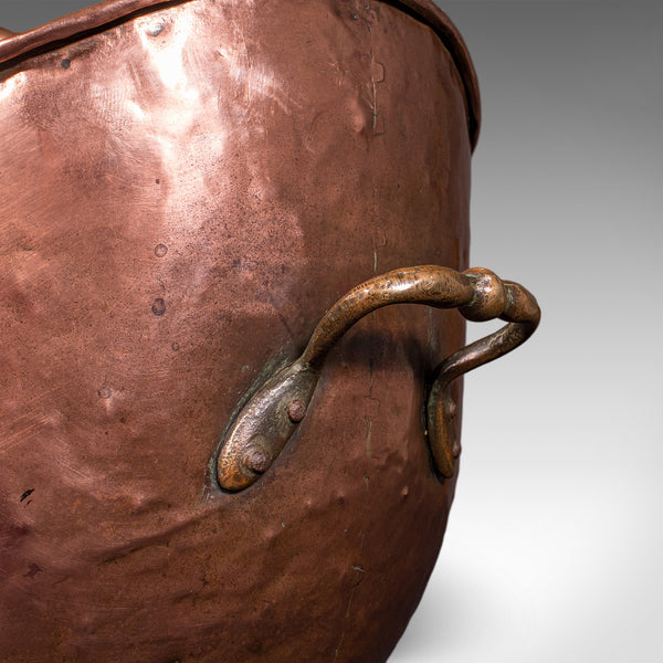 Antique Helmet Coal Scuttle, English, Copper, Fireplace Fuel Keeper, Victorian