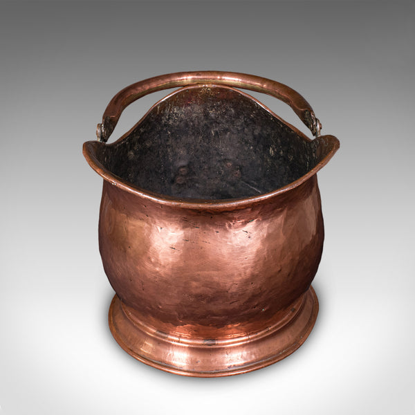 Antique Helmet Coal Scuttle, English, Copper, Fireplace Fuel Keeper, Victorian