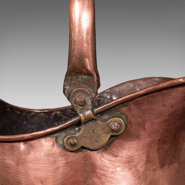 Antique Helmet Coal Scuttle, English, Copper, Fireplace Fuel Keeper, Victorian