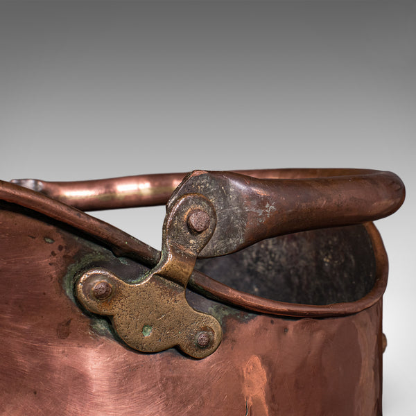 Antique Helmet Coal Scuttle, English, Copper, Fireplace Fuel Keeper, Victorian