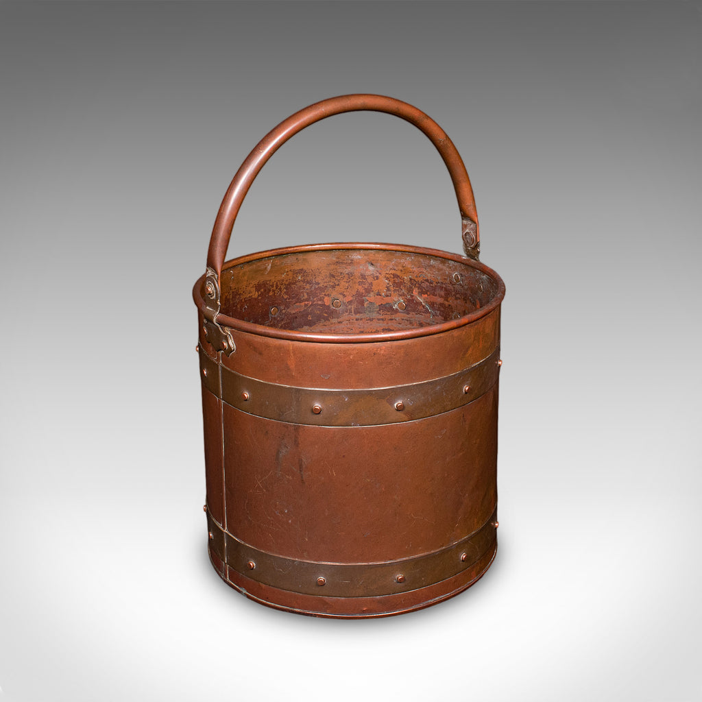 Antique Waste Paper Basket, English, Copper, Study, Office, Cornish, Edwardian