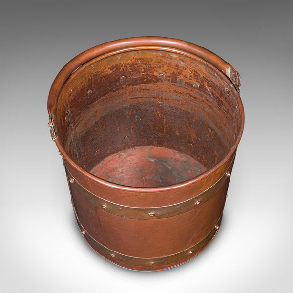 Antique Waste Paper Basket, English, Copper, Study, Office, Cornish, Edwardian