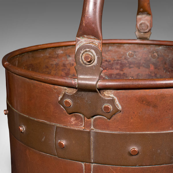 Antique Waste Paper Basket, English, Copper, Study, Office, Cornish, Edwardian