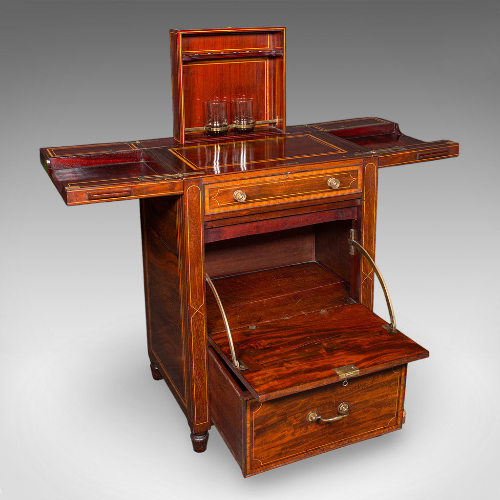 Antique Cocktail Cabinet, English, Counterweighted Bar, Albert Barker, Victorian - London Fine Antiques