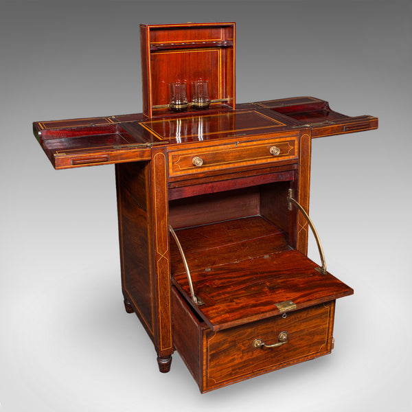 Antique Cocktail Cabinet, English, Counterweighted Bar, Albert Barker, Victorian - London Fine Antiques