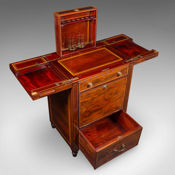 Antique Cocktail Cabinet, English, Counterweighted Bar, Albert Barker, Victorian - London Fine Antiques