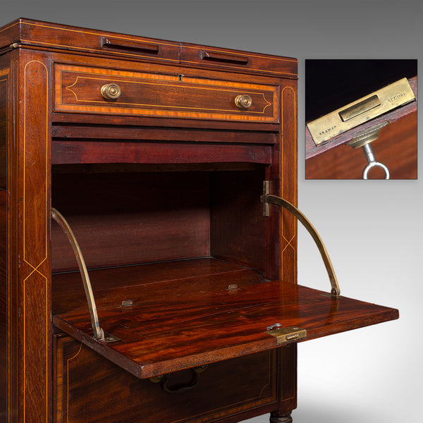 Antique Cocktail Cabinet, English, Counterweighted Bar, Albert Barker, Victorian - London Fine Antiques