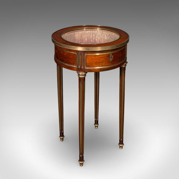 Antique Bijouterie Table, French Kingwood, Brass Glazed Vitrine, Victorian, 1870