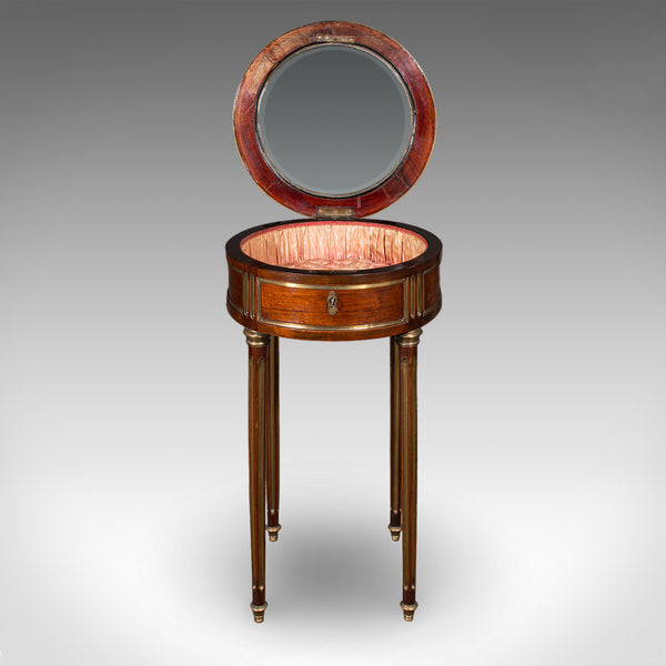 Antique Bijouterie Table, French Kingwood, Brass Glazed Vitrine, Victorian, 1870