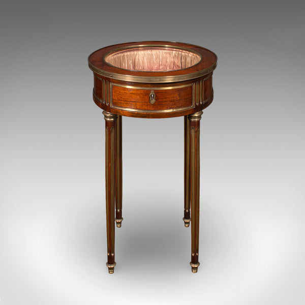 Antique Bijouterie Table, French Kingwood, Brass Glazed Vitrine, Victorian, 1870