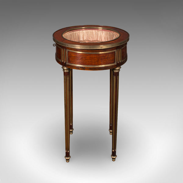 Antique Bijouterie Table, French Kingwood, Brass Glazed Vitrine, Victorian, 1870