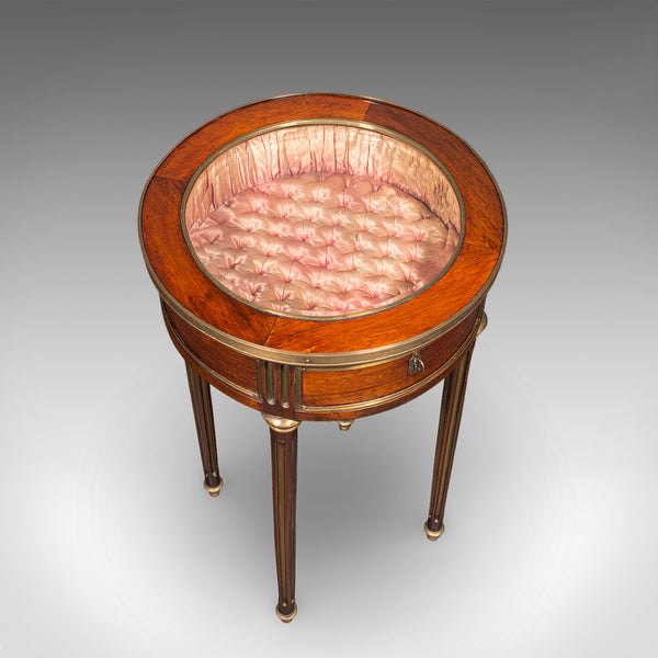 Antique Bijouterie Table, French Kingwood, Brass Glazed Vitrine, Victorian, 1870