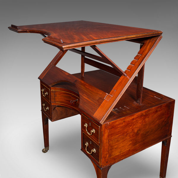 Tall Antique Architect's Riser Desk, English, Metamorphic, Cartographer, Regency