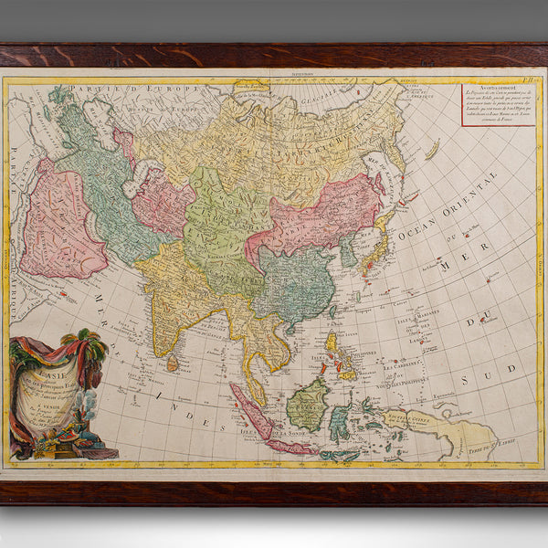 Antique Map of Asia, French, Framed, Atlas, Continental Cartography, Georgian