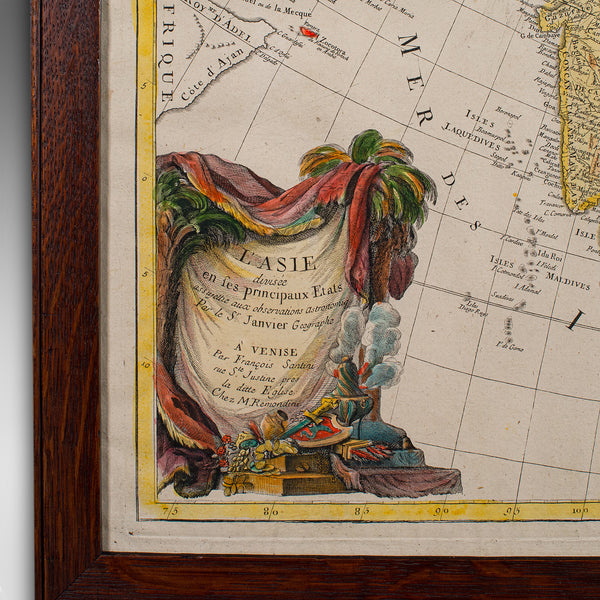 Antique Map of Asia, French, Framed, Atlas, Continental Cartography, Georgian