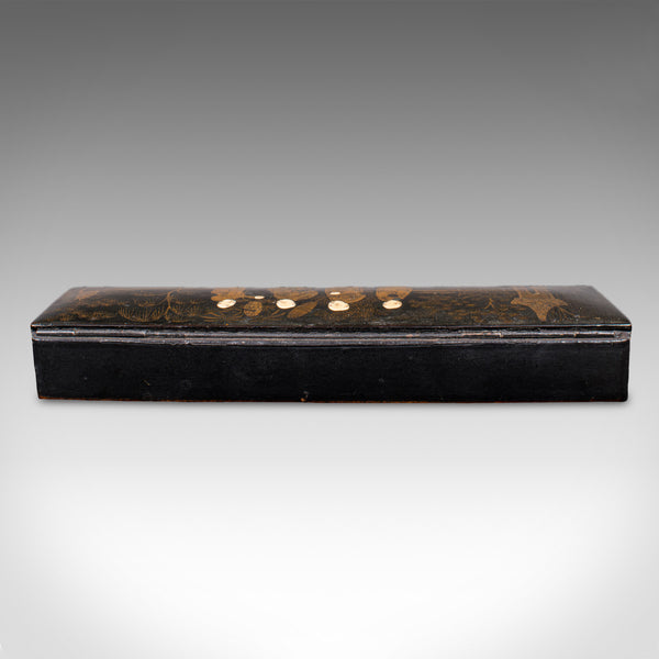 Antique Calligrapher's Pen Box, Lacquered, Quill Case, Chinoiserie, Victorian