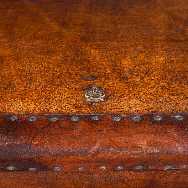 Pair Of Late Vintage Officer's Campaign Trunks, English, Leather, Nightstand
