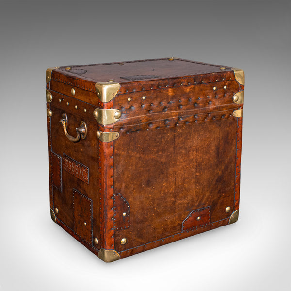 Pair Of Late Vintage Officer's Campaign Trunks, English, Leather, Nightstand