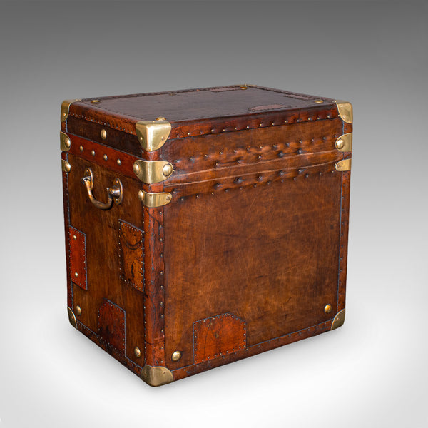 Pair Of Late Vintage Officer's Campaign Trunks, English, Leather, Nightstand