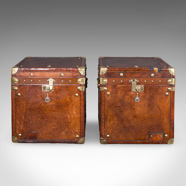 Pair, Late Vintage Officer's Campaign Luggage Cases, English, Bedside Nightstand